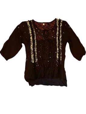 BKE Black Blouse with silver Sequin Stripes